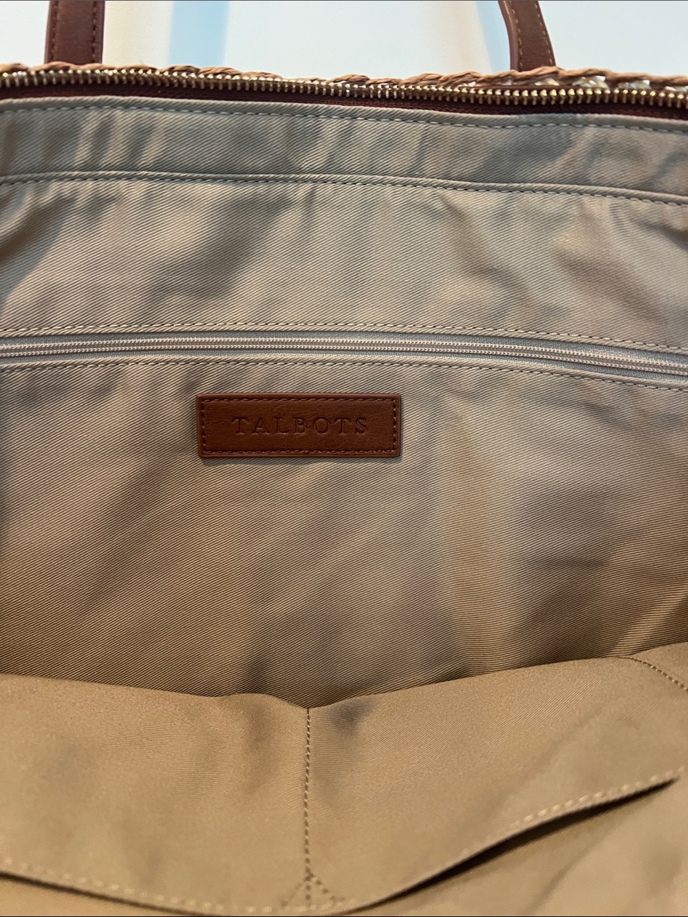 Talbots Faux Leather Trim Zip Top Paper Straw Tote - Picture 6 of 7